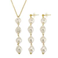 Fashion Stainless Steel Jewelry Sets earring & necklace 316 Stainless Steel with ABS Plastic Pearl Vacuum Plating 2 pieces & fashion jewelry & for woman two different colored Length 19.5 Inch Sold By Set