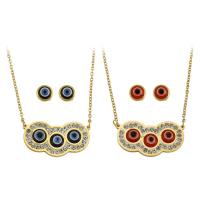 Evil Eye Jewelry Set, Stud Earring & necklace, 316 Stainless Steel, Vacuum Plating, 2 pieces & fashion jewelry & evil eye pattern & for woman & enamel & with rhinestone, more colors for choice, Length:19.5 Inch, Sold By Set