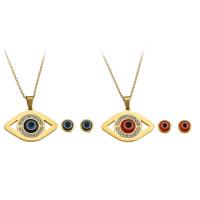 Zestaw biżuterii złe oko, Kolczyk & naszyjnik, Stal nierdzewna 316, 2 sztuki & biżuteria moda & złe oko wzór & dla kobiety & emalia & z kamieniem, dostępnych więcej kolorów, długość 17.5 cal, sprzedane przez Ustaw