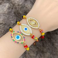 Evil Eye Jewelry Bracelet Brass with Cubic Zirconia & Polyester Cord & Lampwork 18K gold plated & for woman & enamel nickel lead & cadmium free Length Approx 30 cm Sold By PC
