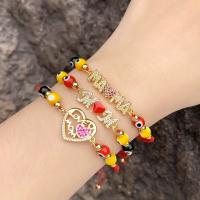 Evil Eye Jewelry Bracelet Brass with Polyester Cord & Lampwork 18K gold plated Adjustable & micro pave cubic zirconia & for woman & enamel nickel lead & cadmium free Length Approx 28 cm Sold By PC