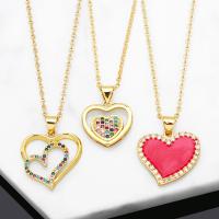 Cubic Zircon Micro Pave Brass Necklace with 5cm extender chain Heart 18K gold plated & micro pave cubic zirconia & for woman & enamel & hollow nickel lead & cadmium free Length Approx 45 cm Sold By PC