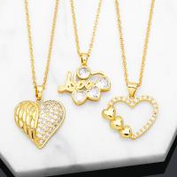 Cubic Zircon Micro Pave Brass Necklace, with 5cm extender chain, Heart, 18K gold plated, different styles for choice & micro pave cubic zirconia & for woman & hollow, more colors for choice, nickel, lead & cadmium free, 20x26mm, Length:Approx 45 cm, Sold By PC