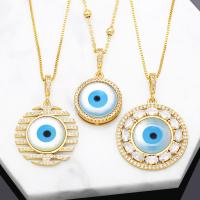 Evil Eye Jewelry Necklace Brass with Resin with 5cm extender chain Round 18K gold plated & micro pave cubic zirconia & for woman nickel lead & cadmium free Length Approx 45 cm Sold By PC