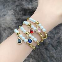 Cubic Zirconia Bracelet, Brass, with Cubic Zirconia & Plastic Pearl, Teardrop, 18K gold plated, for woman, more colors for choice, nickel, lead & cadmium free, 9x19mm, Length:Approx 18 cm, Sold By PC