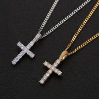 Cubic Zircon Micro Pave Brass Necklace Cross fashion jewelry & micro pave cubic zirconia & for man nickel lead & cadmium free 3mm 20*41mm Length Approx 23.62 Inch Sold By PC