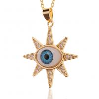 Evil Eye Jewelry Necklace, Brass, with Resin, fashion jewelry & micro pave cubic zirconia & for woman, golden, nickel, lead & cadmium free, 28x37mm, Length:Approx 17.7 Inch, Sold By PC