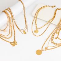 Mode-Multi-Layer-Halskette, Zinklegierung, goldfarben plattiert, mehrschichtig & verschiedene Stile für Wahl & für Frau, frei von Nickel, Blei & Kadmium, verkauft von PC