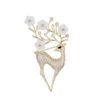 Shell Brooch, Brass, with Shell, Deer, fashion jewelry & micro pave cubic zirconia & for woman, golden, nickel, lead & cadmium free, 30x57mm, Sold By PC
