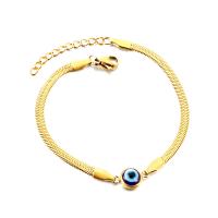 Evil Eye Jewelry Bracelet 304 Stainless Steel Vacuum Ion Plating & for woman & with rhinestone golden Sold By Strand