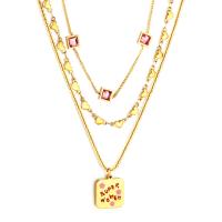 Mode-Multi-Layer-Halskette, 304 Edelstahl, mehrschichtig & verschiedene Stile für Wahl & für Frau & mit Strass, goldfarben, verkauft von Strang