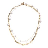Multi Layer Necklace, 304 Stainless Steel, with Plastic Pearl, Double Layer & fashion jewelry & for woman, more colors for choice, 8mm, Length:Approx 15.75 Inch, Approx 16.14 Inch, Sold By PC