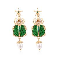 Rhinestone Earring Zinc Alloy with Plastic Pearl Insect gold color plated for woman & with rhinestone nickel lead & cadmium free Sold By Pair