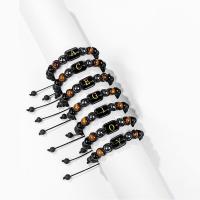 Gemstone Bracelets Lava with Obsidian & Tiger Eye & Hematite Alphabet Letter handmade fashion jewelry & Unisex & adjustable 8mm Length Approx 7.5-11.8 Inch Sold By PC