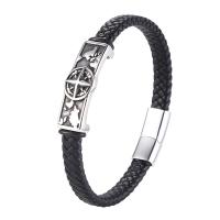 PU Leather Cord Bracelets, Microfiber PU, with 316 Stainless Steel, Compass, fashion jewelry & different length for choice & for man, black, 8mm, Sold By PC