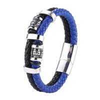 PU Leather Cord Bracelets, Microfiber PU, with 316 Stainless Steel, Skull, Double Layer & vintage & different length for choice & for man, more colors for choice, 12mm, Sold By PC