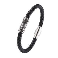 PU Leather Cord Bracelets, with 316 Stainless Steel, different length for choice & for man, more colors for choice, 6mm, Sold By PC
