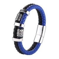 PU Leather Cord Bracelets Microfiber PU with 316 Stainless Steel Double Layer & vintage & for man 12mm Sold By PC