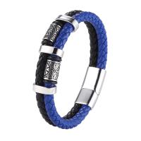 PU Leather Cord Bracelets Microfiber PU with 316 Stainless Steel Double Layer & vintage & for man 12mm Sold By PC