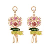 Rhinestone Earring, Tibetan Style, with Plastic Pearl, Balloon, gold color plated, for woman & enamel & with rhinestone, more colors for choice, nickel, lead & cadmium free, 26x61mm, Sold By Pair