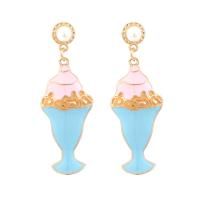 Tibetan Style Drop Earrings, with Plastic Pearl, Ice Cream, gold color plated, for woman & enamel, more colors for choice, nickel, lead & cadmium free, 20x57mm, Sold By Pair