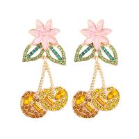 Rhinestone Earring Zinc Alloy Cherry gold color plated for woman & enamel & with rhinestone nickel lead & cadmium free Sold By Pair