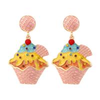 Rhinestone Earring Zinc Alloy Ice Cream gold color plated for woman & enamel & with rhinestone nickel lead & cadmium free Sold By Pair