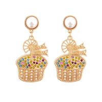 Rhinestone Earring, Tibetan Style, Ice Cream, gold color plated, for woman & with rhinestone, golden, nickel, lead & cadmium free, 27x55mm, Sold By Pair