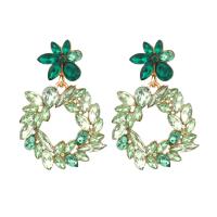 Rhinestone Earring, Tibetan Style, Flower, gold color plated, for woman & with rhinestone & hollow, green, nickel, lead & cadmium free, 31x47mm, Sold By Pair