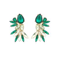 Rhinestone Earring Zinc Alloy gold color plated vintage & for woman & with rhinestone green nickel lead & cadmium free Sold By Pair