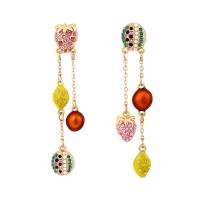 Rhinestone Earring, Tibetan Style, with Plastic Pearl, Fruit, gold color plated, for woman & enamel & with rhinestone, nickel, lead & cadmium free, 18x82mm, Sold By Pair