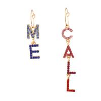 Asymmetric Earrings, Tibetan Style, Alphabet Letter, gold color plated, for woman & with rhinestone, nickel, lead & cadmium free, 10x41mm,10x75mm, Sold By Pair