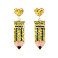 Rhinestone Earring, Tibetan Style, pencil, gold color plated, for woman & enamel & with rhinestone, nickel, lead & cadmium free, 16x62mm, Sold By Pair