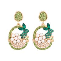 Rhinestone Earring Zinc Alloy with Plastic Pearl Rabbit gold color plated for woman & with rhinestone nickel lead & cadmium free Sold By Pair