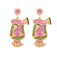 Rhinestone Earring, Tibetan Style, Cup, gold color plated, for woman & enamel & with rhinestone, more colors for choice, nickel, lead & cadmium free, 24x53mm, Sold By Pair