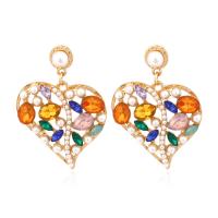 Strass Ohrring, Zinklegierung, mit Kunststoff Perlen, Herz, goldfarben plattiert, für Frau & mit Strass, frei von Nickel, Blei & Kadmium, 32x43mm, verkauft von Paar