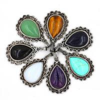 Gemstone Pendants Jewelry, with Tibetan Style, Teardrop, polished, different materials for choice, more colors for choice, 48.50x33.50mm, 5PCs/Lot, Sold By Lot