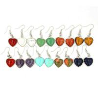 Natural Gemstone Earrings, with Tibetan Style, Heart, polished, different materials for choice, more colors for choice, 16x16mm, 5PCs/Lot, Sold By Lot