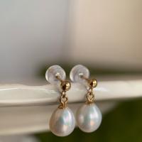 Pendientes de Perlas de Freshwater, Perlas cultivadas de agua dulce, con metal, Joyería & para mujer, Blanco, 7-8mm, Vendido por Par