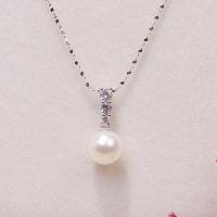 Freshwater Pearl Mässing Chain Necklace, med Mässing, mode smycken & för kvinna & med strass, silver, 8-9mm, Längd Ca 45 cm, Säljs av PC