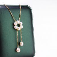 Freshwater Pearl Brass Necklace, with Copper Alloy, with 5cm extender chain, gold color plated, fashion jewelry & for woman, 5-7mm,6-7mm, Length:Approx 45 cm, Sold By PC