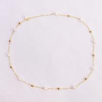 Freshwater Pearl Mässing Chain Necklace, med Kopparlegering, guldfärg pläterade, mode smycken & för kvinna, 5-6mm, Längd Ca 45 cm, Säljs av PC