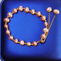 Bracelet en perles de culture d'eau douce, perle d'eau douce cultivée, avec Alliage de cuivre, Placage de couleur d'or, bijoux de mode & pour femme, plus de couleurs à choisir, 7-8mm, Longueur Environ 10.24 pouce, Vendu par PC