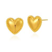 Brass Stud Earring, Heart, 18K gold plated, fashion jewelry & for woman, golden, 23x23mm, Sold By Pair