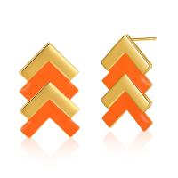 Brass Stud Earring, 18K gold plated, fashion jewelry & for woman & enamel, two different colored, 35x22mm, Sold By Pair