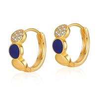 Brass Huggie Hoop Earring 18K gold plated fashion jewelry & for woman & enamel & with rhinestone Sold By Pair