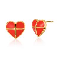 Brass Stud Earring, Heart, 18K gold plated, fashion jewelry & for woman & enamel, more colors for choice, 11mm, Sold By Pair