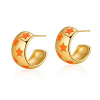 Brass Stud Earring, 18K gold plated, fashion jewelry & for woman & enamel, more colors for choice, 14x7mm, Sold By Pair