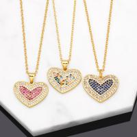 Cubic Zircon Micro Pave Brass Necklace, with 5cm extender chain, Heart, 18K gold plated, micro pave cubic zirconia & for woman, more colors for choice, nickel, lead & cadmium free, 20x21mm, Length:Approx 45 cm, Sold By PC