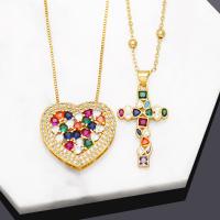Cubic Zircon Micro Pave Brass Necklace, with 5cm extender chain, 18K gold plated, Different Shape for Choice & micro pave cubic zirconia & for woman, more colors for choice, nickel, lead & cadmium free, 26x24mm, Length:Approx 45 cm, Sold By PC